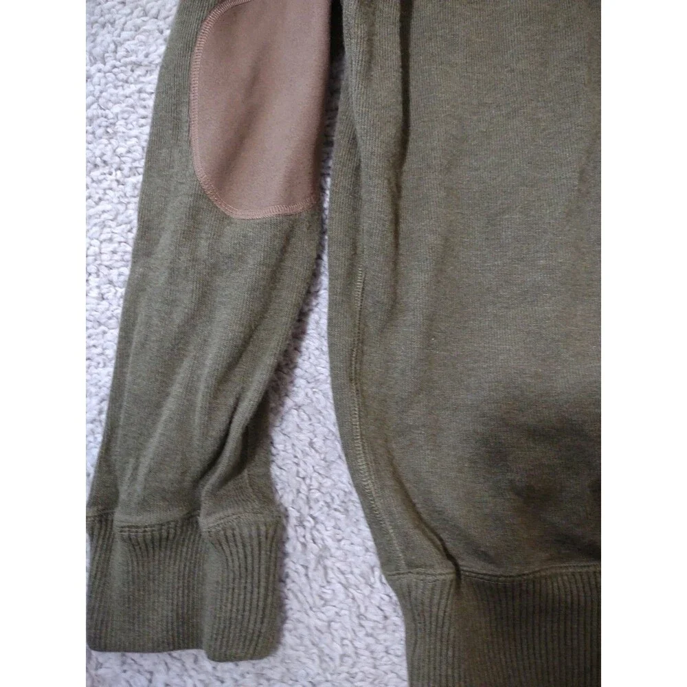Cremieux Men’s Green Knit Sweater Xl Quarter Zip Long Sleeve Brown Elbow Patches